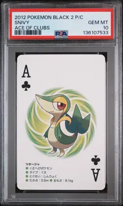 2012 POKEMON BLACK 2 PLAYING CARDS ACE OF CLUBS SNIVY PSA 10 - Image 1