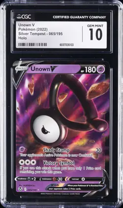 2022 POKEMON SILVER TEMPEST HOLO #065/195 UNOWN V CGC 10 GEM MINT - Image 1