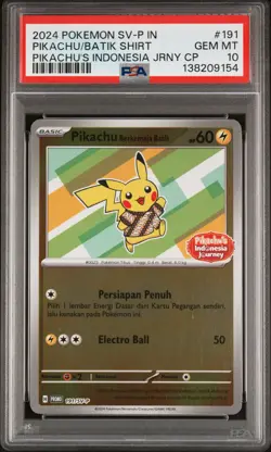 2024 POKEMON INDONESIAN JOURNEY CAMPAIGN PROMO PIKACHU IN BATIK SHIRT PSA 10 - Image 1