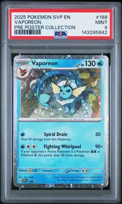 2025 POKEMON SVP PRISMATIC EVOLUTIONS POSTER COLLECTION #168 VAPOREON PSA 9 - Image 1