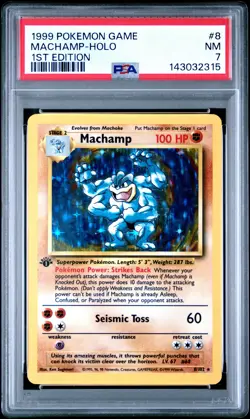 1999 POKEMON BASE SET 1ST EDITION #8 MACHAMP-HOLO PSA 7 - Image 1