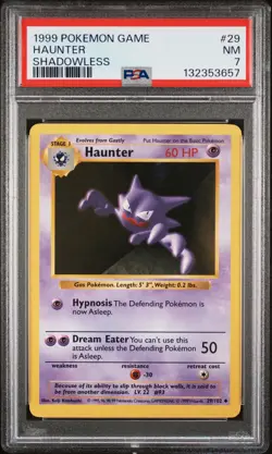 1999 POKEMON BASE SET SHADOWLESS #29 HAUNTER PSA 7 - Image 1