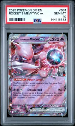2025 POKEMON DRI EN-DESTINED RIVALS #081 TEAM ROCKET'S MEWTWO EX PSA 10 - Image 1