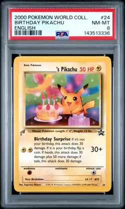 2000 POKEMON PIKACHU WORLD COLL ENGLISH #24 BIRTHDAY PIKACHU PSA 8 - Image 1