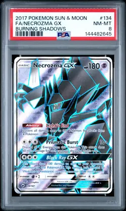 2017 POKEMON SUN & MOON BURNING SHADOWS #134 FULL ART/NECROZMA GX PSA 8 - Image 1
