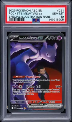 2026 POKEMON ASC EN-ASCENDED HEROES #281 TEAM ROCKET'S MEWTWO EX PSA 10 - Image 1
