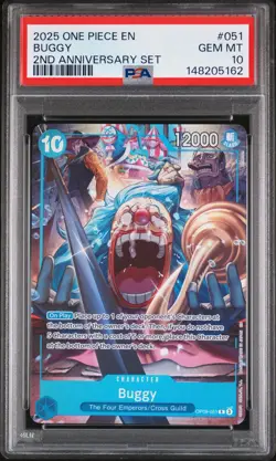 2025 ONE PIECE ENGLISH VERSION 2ND ANNIVERSARY SET #051 BUGGY PSA 10 - Image 1