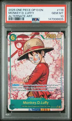 2025 ONE PIECE OP13-CARRYING ON HIS WILL ALTERNATE ART MONKEY D. LUFFY PSA 10 - Image 1