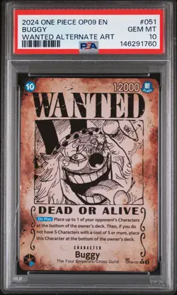 2024 ONE PIECE OP09-EMPERORS IN THE NEW WORLD WANTED ALTERNATE ART BUGGY PSA 10 - Image 1