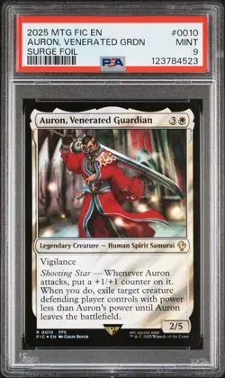 2025 MTG FINAL FANTASY COMMANDER SURGE FOIL AURON, VENERATED GUARDIAN PSA 9 - Image 1