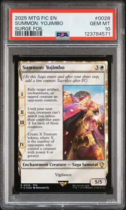 2025 MTG FINAL FANTASY COMMANDER SURGE FOIL #0028 SUMMON: YOJIMBO PSA 10 - Image 1