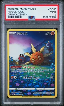 2023 POKEMON SWORD & SHIELD CROWN ZENITH #GG15 FULL ART/SOLROCK PSA 9 - Image 1