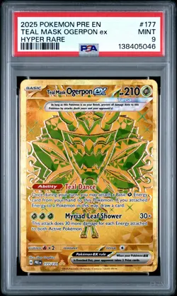 2025 POKEMON PRE EN-PRISMATIC EVOLUTIONS HYPER RARE TEAL MASK OGERPON EX PSA 9 - Image 1