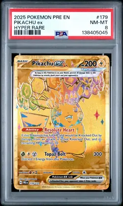 2025 POKEMON PRE EN-PRISMATIC EVOLUTIONS HYPER RARE #179 PIKACHU EX PSA 8 - Image 1