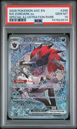 2026 POKEMON ASCENDED HEROES ILLUSTRATION RARE #286 N'S ZOROARK EX PSA 10 - Image 1