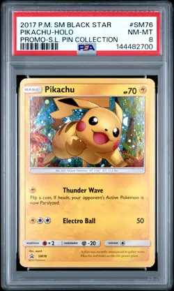 2017 POKEMON SM BLACK STAR PROMO SHINING LEGENDS PIN COLL PIKACHU-HOLO PSA 8 - Image 1