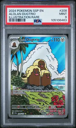 2024 POKEMON SSP EN-SURGING SPARKS ILLUSTRATION RARE #208 ALOLAN DUGTRIO PSA 9 - Image 1