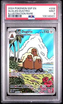 2024 POKEMON SSP EN-SURGING SPARKS ILLUSTRATION RARE #208 ALOLAN DUGTRIO PSA 9 - Image 1