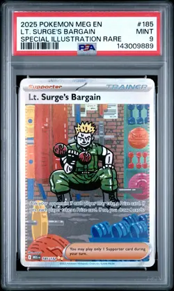 2025 POKEMON MEG EN-MEGA EVOLUTION #185 LT. SURGE'S BARGAIN PSA 9 - Image 1
