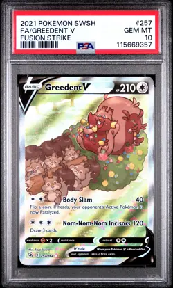 2021 POKEMON SWORD & SHIELD FUSION STRIKE #257 FULL ART/GREEDENT V PSA 10 - Image 1