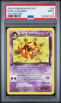 2000 POKEMON ROCKET 1ST EDITION #39 DARK KADABRA PSA 9 - Image 1
