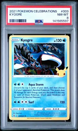 2021 POKEMON CELEBRATIONS #003 KYOGRE PSA 8 - Image 1