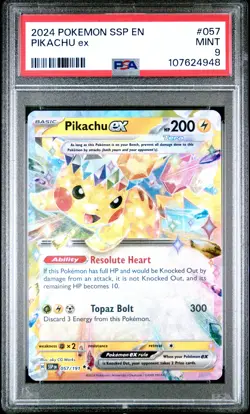 2024 POKEMON SSP EN-SURGING SPARKS #057 PIKACHU EX PSA 9 - Image 1
