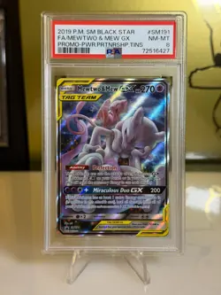 2019 Pokemon Mewtwo & Mew GX Full Art PSA 8 – Black Star Promo SM191 - Image 1