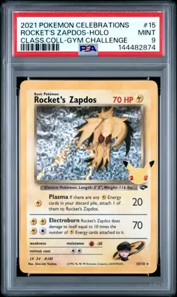 2021 POKEMON CELEBRATIONS CLASSIC COLL #15 ROCKET'S ZAPDOS-HOLO PSA 9 - Image 1