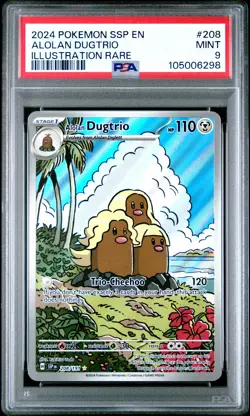 2024 POKEMON SSP EN-SURGING SPARKS ILLUSTRATION RARE #208 ALOLAN DUGTRIO PSA 9 - Image 1