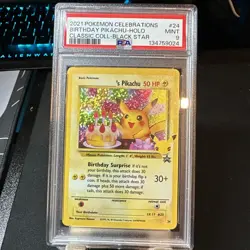 Birthday Pikachu Holo 24 Celebrations Classic Collection Pokemon PSA 9 MINT - Image 1