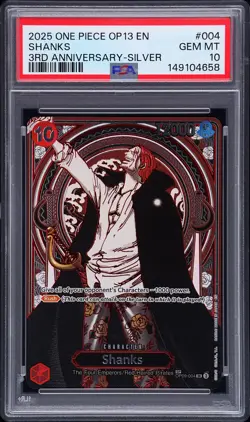 2025 ONE PIECE OP13-CARRYING ON HIS WILL 3RD ANV-SILVER #004 SHANKS PSA 10 - Image 1