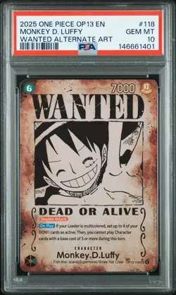 2025 ONE PIECE OP13-CARRYING ON HIS WILL #118 MONKEY D. LUFFY PSA 10 - Image 1