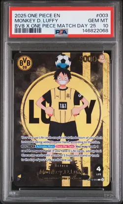 2025 ONE PIECE PROMOS BVB X ONE PIECE MATCH DAY 2025 #003 MONKEY D. LUFFY PSA 10 - Image 1
