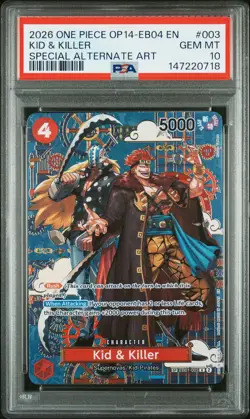 2026 ONE PIECE OP14-EB04-THE AZURE SEA'S SEVEN #003 KID & KILLER PSA 10 - Image 1