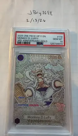 PSA 10 One Piece 3rd Anniversary Gold Monkey D. Luffy SP OP05-119 SEC GEM MINT! - Image 1