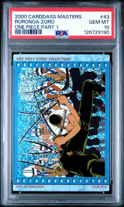 2000 CARDDASS MASTERS ONE PIECE PART 1 #43 RORONOA ZORO PSA 10 - Image 1