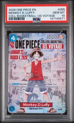 2026 ONE PIECE PROMOS ONE PIECE COLLEGE BK: US VOYAGE MONKEY D. LUFFY PSA 10 - Image 1