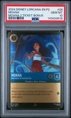 2024 DISNEY LORCANA EN P2-PROMO #26 MOANA - ADVENTURER OF LAND AND SEA PSA 10 - Image 1