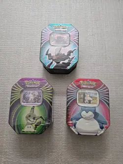 🔥 Lot of 3 Pokemon Tin Set Snorlax Mimikyu Darkrai Sealed RARE TINS. 93 CARDS🔥 - Image 1