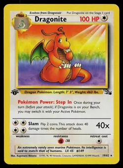 Pokemon Card - Dragonite Fossil 19/62 Rare 1st Edition - Image 1
