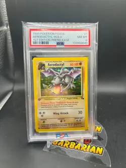 1999 Pokemon Fossil #1 AERODACTYL HOLO 1ST EDITION PRERELEASE RARE Card PSA 8 - Image 1
