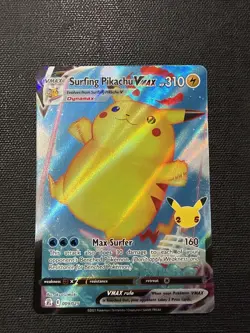 Pokemon TCG Surfing Pikachu VMAX Full Art Holo Card 009/025 Celebrations - Image 1
