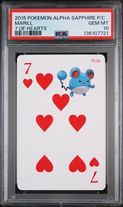 2015 POKEMON ALPHA SAPPHIRE PLAYING CARDS 7 OF HEARTS MARILL PSA 10 - Image 1
