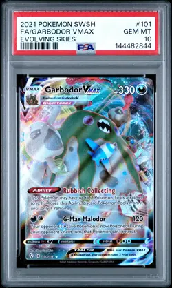 2021 POKEMON SWORD & SHIELD EVOLVING SKIES #101 FULL ART/GARBODOR VMAX PSA 10 - Image 1