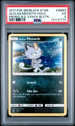 2017 POKEMON SM BLACK STAR PROMO #SM43 ALOLAN MEOWTH-HOLO PSA 5 - Image 1