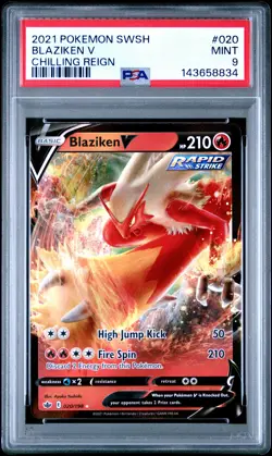 2021 POKEMON SWORD & SHIELD CHILLING REIGN #020 BLAZIKEN V PSA 9 - Image 1