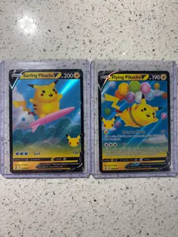 Pokemon TCG Celebrations Surfing Pikachu V 006/025 VMAX 008/025 Holo Lot 2 - Image 1