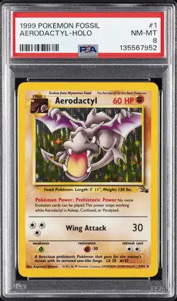1999 POKEMON FOSSIL #1 AERODACTYL-HOLO PSA 8 - Image 1