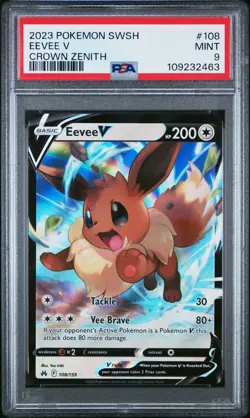 2023 POKEMON SWORD & SHIELD CROWN ZENITH #108 EEVEE V PSA 9 - Image 1